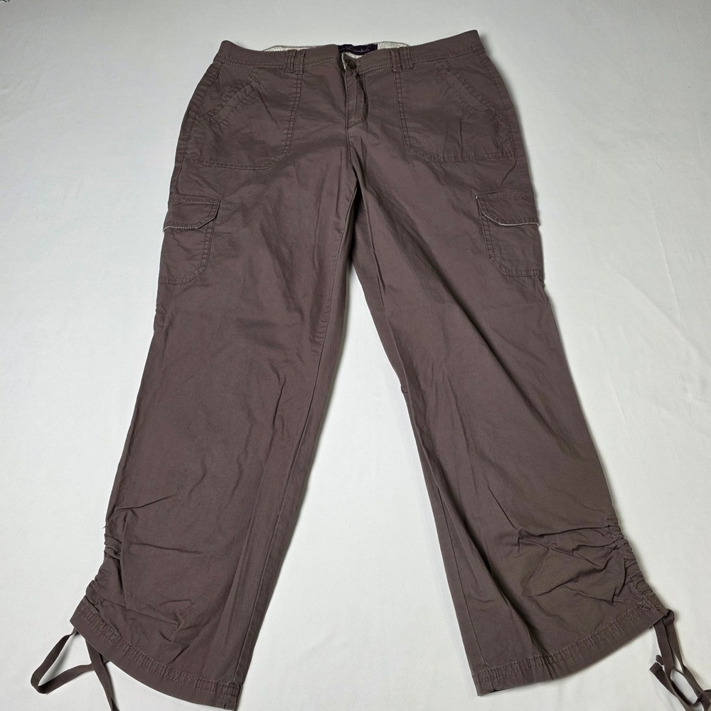 Gloria Vanderbilt Cargo Crop Pants Womens 8 Brown Ruched Hem Adjustable Tie